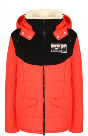 Стеганая куртка с капюшоном и воротником-стойкой Golden Goose Deluxe Brand. Цвет: коралловый