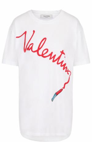 Хлопковая футболка свободного кроя с принтом Valentino. Цвет: белый
