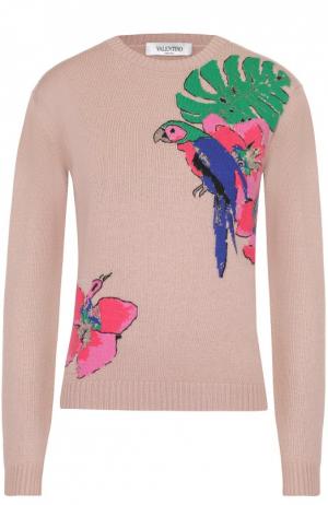 Кашемировый пуловер прямого кроя с контрастной вышивкой Valentino. Цвет: бежевый