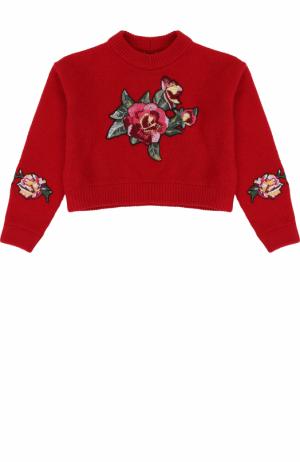 Укороченный шерстяной пуловер с цветочными нашивками Dolce & Gabbana. Цвет: красный