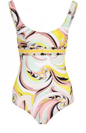 Слитный купальник с ярким принтом и открытой спиной Emilio Pucci. Цвет: разноцветный