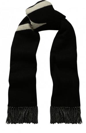 Шерстяной шарф с бахромой Valentino. Цвет: черный
