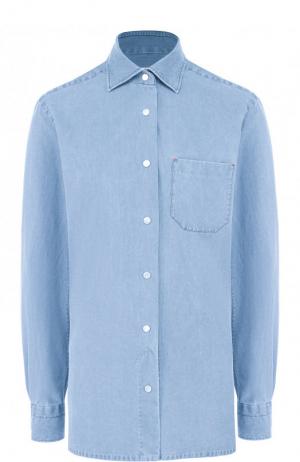 Джинсовая блуза с накладным карманом Kiton. Цвет: голубой