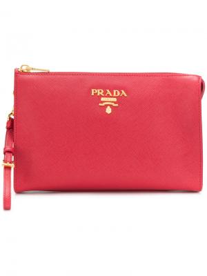 Клатч с логотипом Prada. Цвет: красный