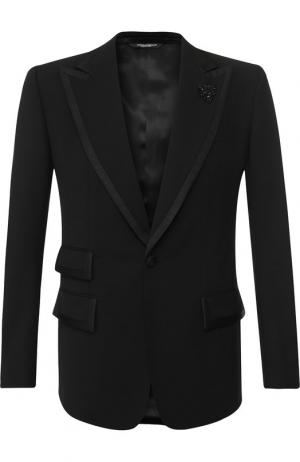 Однобортный пиджак из смеси шерсти и шелка Dolce & Gabbana. Цвет: черный