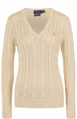 Пуловер фактурной вязки с логотипом бренда Polo Ralph Lauren. Цвет: бежевый