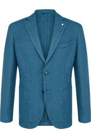Однобортный пиджак из смеси шерсти и хлопка L.B.M. 1911. Цвет: бирюзовый