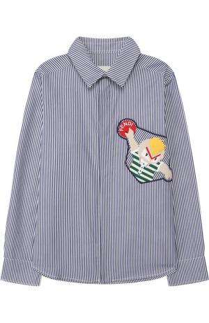 Хлопковая рубашка с нашивкой Fendi. Цвет: синий
