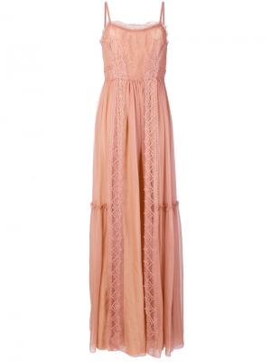 Длинное кружевное платье Alberta Ferretti. Цвет: телесный