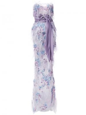 Декорированное длинное платье без бретелей Marchesa. Цвет: розовый и фиолетовый