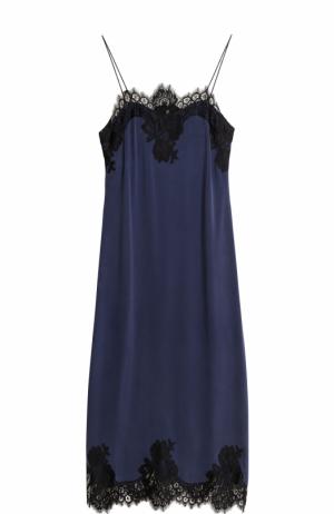 Приталенное платье-комбинация с кружевной отделкой Alice + Olivia. Цвет: темно-синий