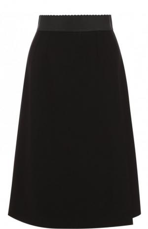 Однотонная шерстяная юбка-миди с поясом Dolce & Gabbana. Цвет: черный
