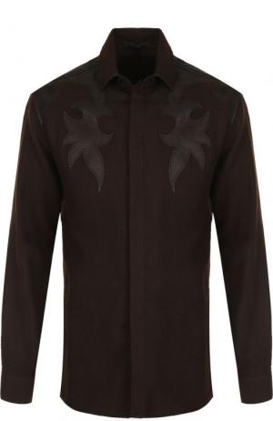 Шерстяная рубашка с кожаной отделкой Haider Ackermann. Цвет: темно-коричневый