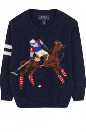Хлопковый пуловер с принтом Polo Ralph Lauren. Цвет: синий