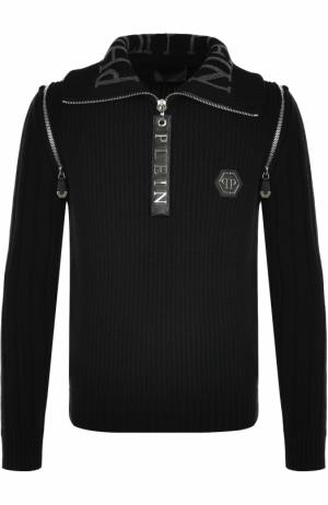 Шерстяной свитер с воротником на молнии Philipp Plein. Цвет: черный