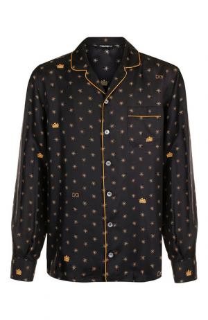 Шелковая домашняя сорочка с принтом Dolce & Gabbana. Цвет: черный
