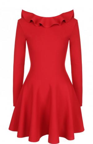 Однотонное мини-платье с оборкой и открытой спиной Valentino. Цвет: красный