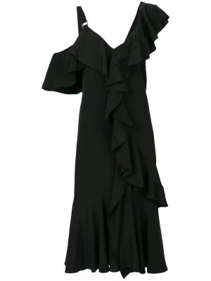 Расклешенное платье миди с оборкой Proenza Schouler. Цвет: чёрный