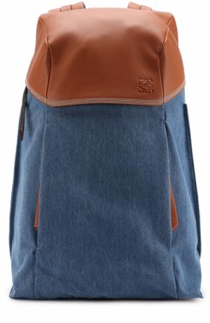Текстильный рюкзак с отделкой из натуральной кожи Loewe. Цвет: голубой