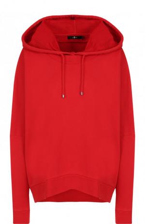 Хлопковый пуловер свободного кроя с капюшоном 7 For All Mankind. Цвет: красный