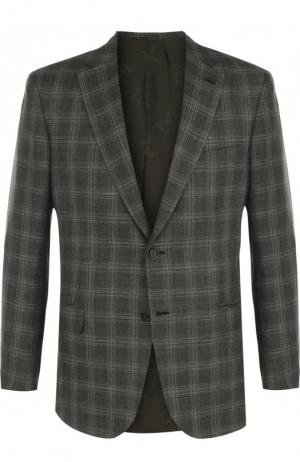 Однобортный пиджак из смеси шерсти и шелка со льном Brioni. Цвет: зеленый