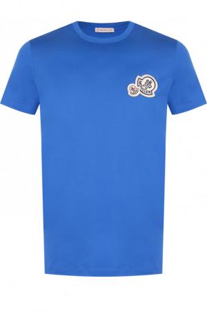 Хлопковая футболка с нашивками Moncler. Цвет: синий