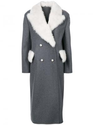 Длинное пальто с меховой отделкой Ermanno Scervino. Цвет: серый