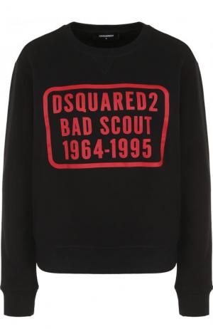 Хлопковый свитшот с контрастным логотипом бренда Dsquared2. Цвет: черный