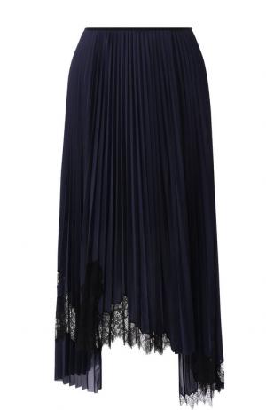 Плиссированная юбка-миди асимметричного кроя Helmut Lang. Цвет: темно-синий