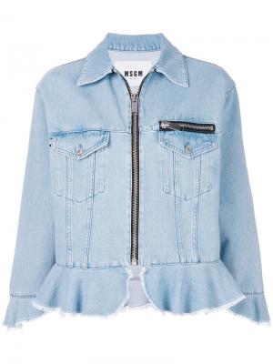 Джинсовая куртка на молнии с оборками MSGM. Цвет: синий