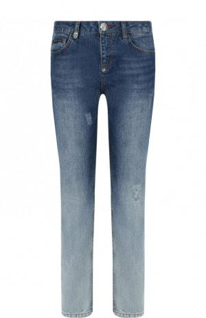 Укороченные джинсы с потертостями Philipp Plein. Цвет: синий