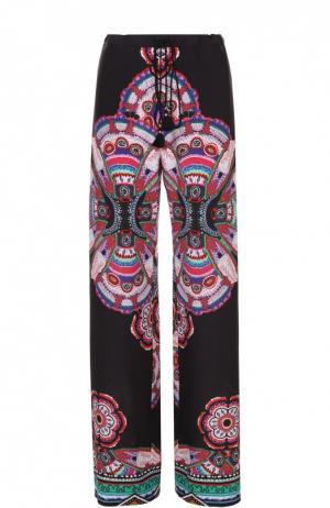 Шелковые брюки с эластичным поясом и ярким принтом Roberto Cavalli. Цвет: черный