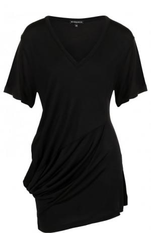 Однотонная удлиненная футболка с драпировкой Ann Demeulemeester. Цвет: черный