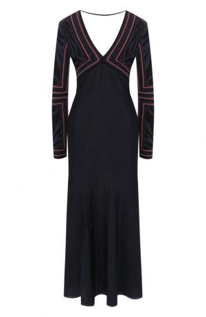 Платье-миди с V-образным вырезом и металлизированной нитью Roberto Cavalli. Цвет: темно-синий