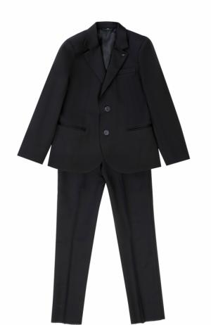 Шерстяной костюм из пиджака и брюк Armani Junior. Цвет: темно-синий