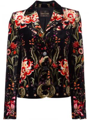Бархатный пиджак с цветочным узором Roberto Cavalli. Цвет: чёрный