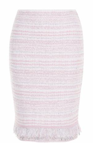 Твидовая мини-юбка с бахромой St. John. Цвет: светло-розовый