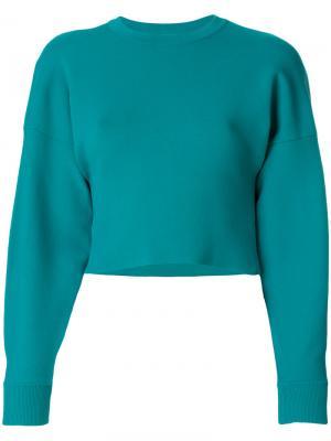 Жаккардовый пуловер с длинными рукавами Tibi. Цвет: синий