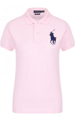 Хлопковое поло с вышитым логотипом бренда Polo Ralph Lauren. Цвет: розовый