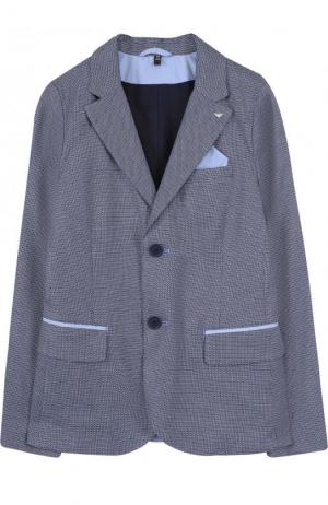 Однобортный пиджак из хлопка с контрастной отделкой Armani Junior. Цвет: синий