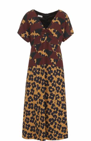 Платье-миди с принтом и V-образным вырезом Dries Van Noten. Цвет: коричневый