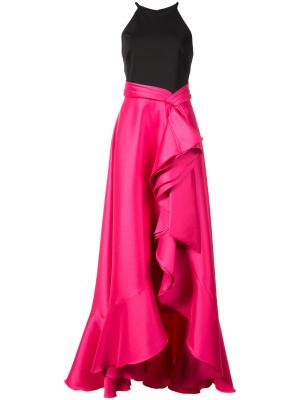 Каскадное платье Badgley Mischka. Цвет: розовый и фиолетовый
