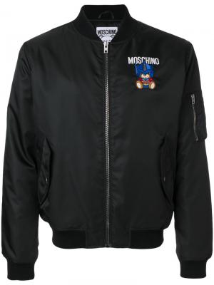 Куртка-бомбер с вышивкой медведя Moschino. Цвет: чёрный