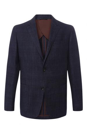 Однобортный пиджак из смеси шерсти и шелка Ermenegildo Zegna. Цвет: синий