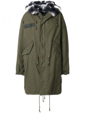 Пальто на молнии с меховой оторочкой As65. Цвет: зелёный