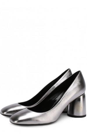 Туфли из металлизированной кожи на фигурном каблуке Baldan. Цвет: серебряный