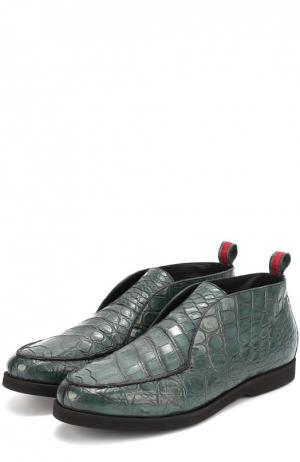 Ботинки из кожи крокодила без шнуровки Kiton. Цвет: зеленый