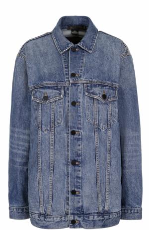 Удлиненная джинсовая куртка с потертостями Denim X Alexander Wang. Цвет: голубой