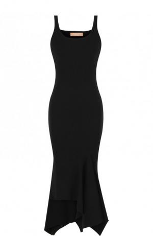 Шерстяное платье-миди асимметричного кроя Michael Kors Collection. Цвет: черный