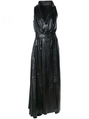 Платье с V-образным вырезом и поясом Ann Demeulemeester. Цвет: чёрный